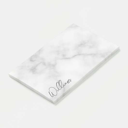 White Marble Modernes Script Personalisiert Name Post-it Klebezettel (angewinkelt)