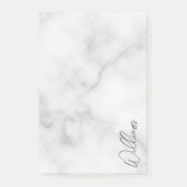 White Marble Modernes Script Personalisiert Name Post-it Klebezettel (Vorderseite)
