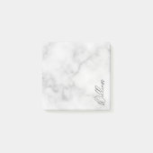 White Marble Modernes Script Personalisiert Name Post-it Klebezettel (Vorderseite)