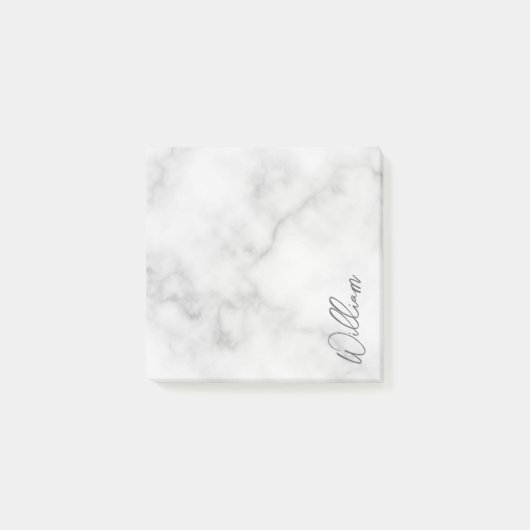 White Marble Modernes Script Personalisiert Name Post-it Klebezettel (Vorderseite)
