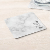 White Marble Modernes Script Personalisiert Name Rechteckiger Pappuntersetzer (angewinkelt)