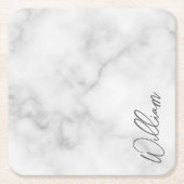 White Marble Modernes Script Personalisiert Name Rechteckiger Pappuntersetzer (Vorderseite)