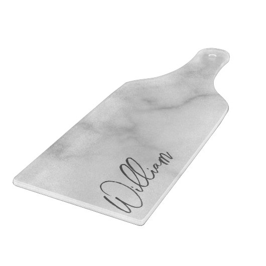 White Marble Modernes Script Personalisiert Name Schneidebrett (Ecke)