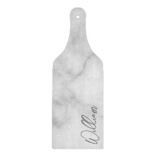 White Marble Modernes Script Personalisiert Name Schneidebrett