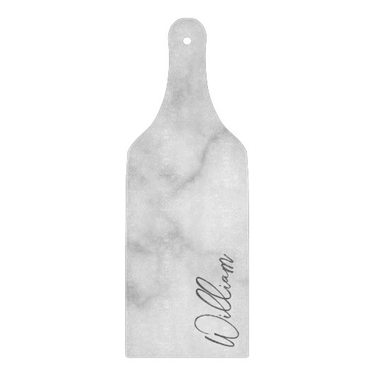 White Marble Modernes Script Personalisiert Name Schneidebrett (Vorderseite)