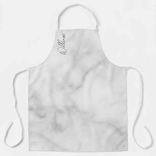 White Marble Modernes Script Personalisiert Name Schürze (Vorderseite)