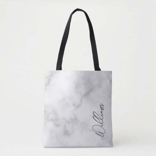 White Marble Modernes Script Personalisiert Name Tasche (Vorderseite)