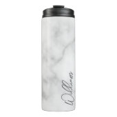 White Marble Modernes Script Personalisiert Name Thermosbecher (Vorderseite)