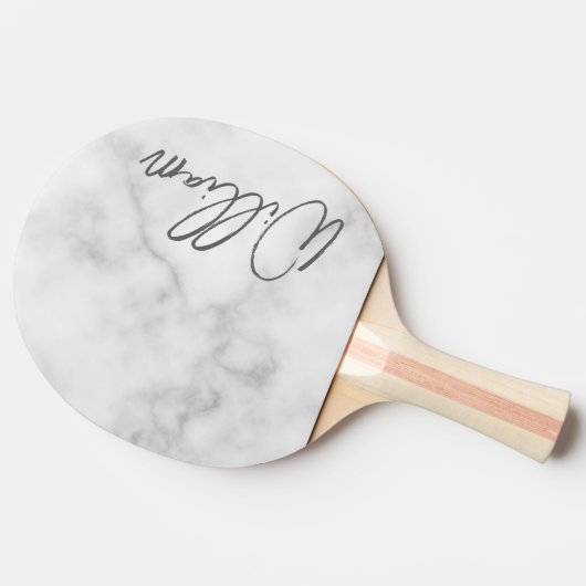 White Marble Modernes Script Personalisiert Name Tischtennis Schläger (Seitenansicht)