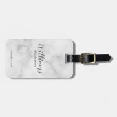 White Marble Modernes Script Personalisierte Trauz Gepäckanhänger (Vorderseite horizontal)