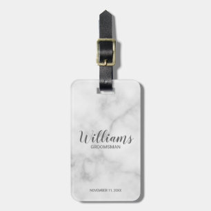 White Marble Modernes Script Personalisierte Trauz Gepäckanhänger