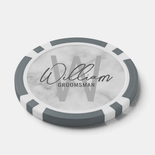 White Marble Modernes Script Personalisierte Trauz Pokerchips (Einzeln)