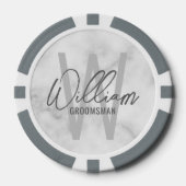 White Marble Modernes Script Personalisierte Trauz Pokerchips (Vorderseite)