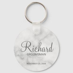 White Marble Modernes Script Personalisierter Trau Schlüsselanhänger