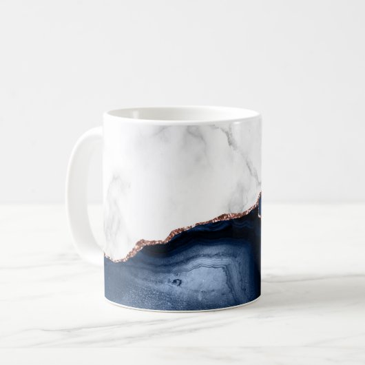 White Marble Navy Blue Agate Rose Gold Glitter  Kaffeetasse (Vorderseite Links)