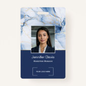 White Marble Navy Blue Gold Custom Name Badge Ausweis (Vorderseite)