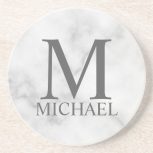 White Marble Personalized Monogram and Name Getränkeuntersetzer