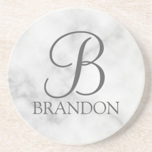 White Marble Personalized Script Monogram and Name Getränkeuntersetzer
