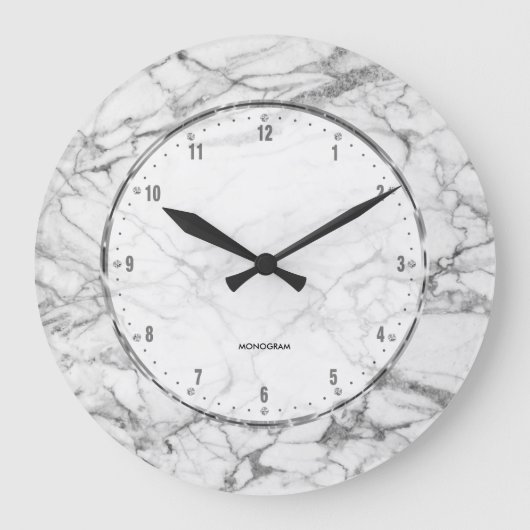 White Marble Print With Gray Crackles Große Wanduhr (Vorderseite)