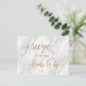 White Marble & Rose Gold Brautparty Rezept Card Postkarte (Stehend Vorderseite)
