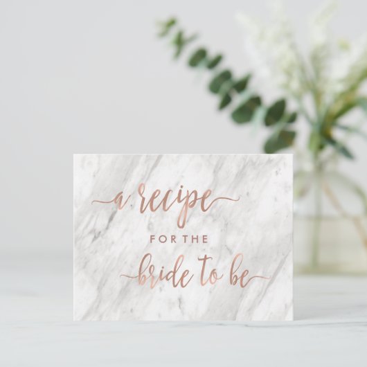 White Marble & Rose Gold Brautparty Rezept Card Postkarte (Stehend Vorderseite)