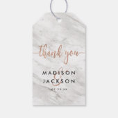 White Marble & Rose Gold Hochzeit Vielen Dank Geschenkanhänger (Rückseite)