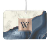 White Marble Rose Gold Navy Blue Agate Monogram Autolufterfrischer (Rückseite)