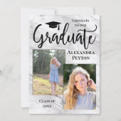 White Marble Script 2 Foto Abschluss Einladung (Vorderseite)