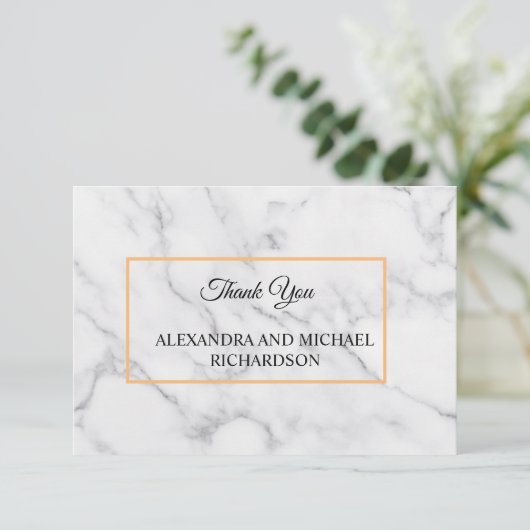 White Marble Script Dankeskarte (Stehend Vorderseite)