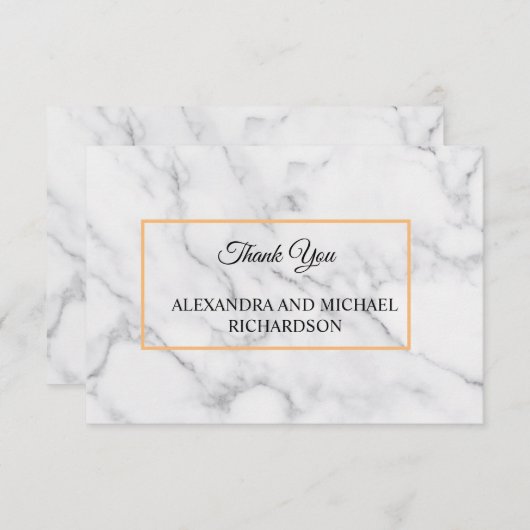 White Marble Script Dankeskarte (Vorne/Hinten)