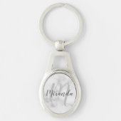 White Marble Script Personalized Monogram and Name Schlüsselanhänger (Vorderseite)
