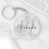 White Marble Script Personalized Monogram and Name Schlüsselanhänger