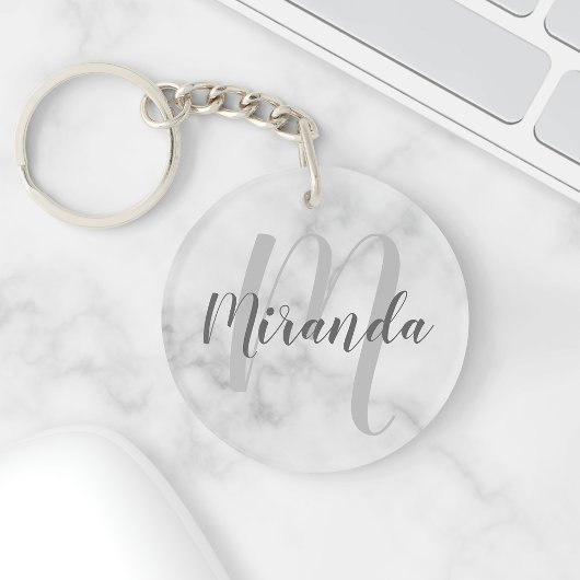 White Marble Script Personalized Monogram and Name Schlüsselanhänger