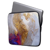 White Marble Swirl with Liquid Gold Laptopschutzhülle (Vorderseite Links)
