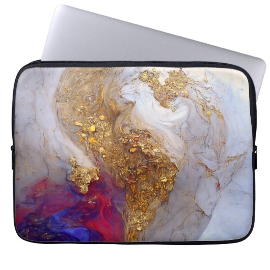 White Marble Swirl with Liquid Gold Laptopschutzhülle (Vorderseite)