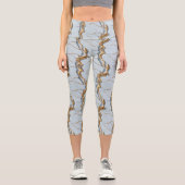 White Marble Texture with Cracked Gold Veins Capri Leggings (Vorderseite)