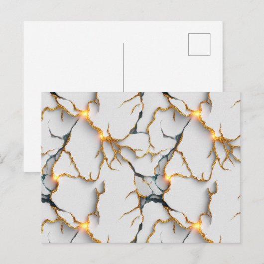 White Marble Texture with Glowing Gold Veins Postkarte (Vorne/Hinten)