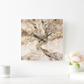 White Marble Tree of Life Abstract Quadratische Wanduhr (Zuhause)