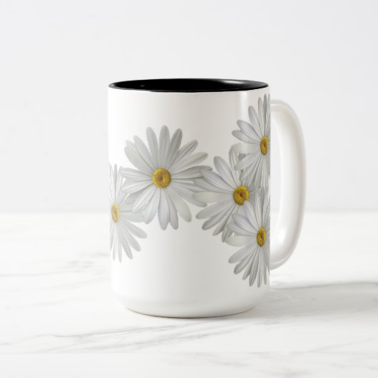 White Marguerite Daisy Blume Zweifarbige Tasse (VorderseiteRechts)