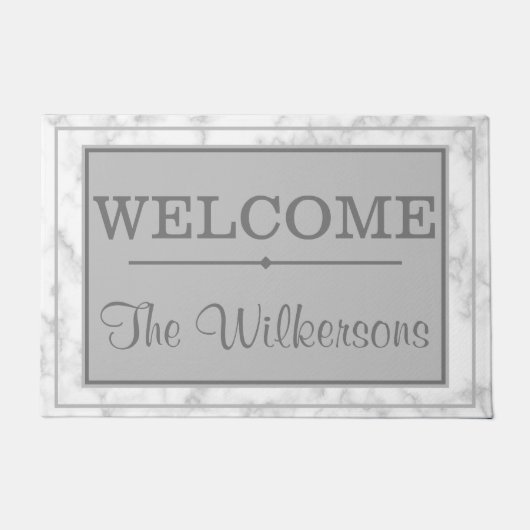 White Marmor Mr. und Mrs. Welcome Family Name Fußmatte (Vorderseite)