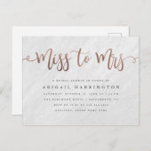 White Marmor & Rose Gold Miss an Mrs. Brautparty Einladungspostkarte (Vorne/Hinten)