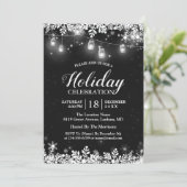White Mason Jar Lights Schneeflocken Weihnachts-Pa Einladung (Stehend Vorderseite)