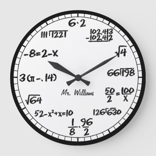 White Math Equations Custom Large Clock Große Wanduhr (Vorderseite)