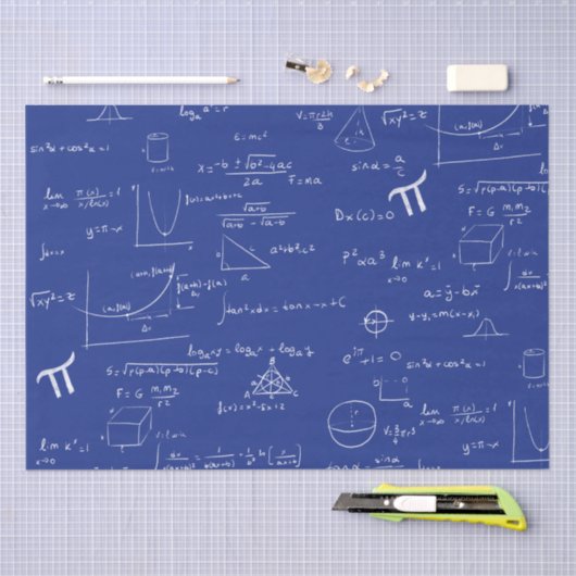 White Mathematic Formulas Equations Blue Seidenpapier (Handwerk)