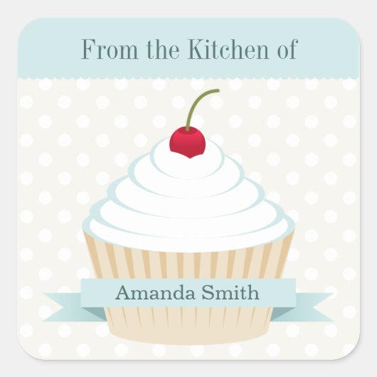 White Mattiert Cupcake Kitchen Labels Quadratischer Aufkleber (Vorderseite)