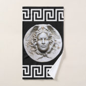 White Medusa Griechischer Schlüssel zum Schwarzen Badhandtuch Set (Handtuch)