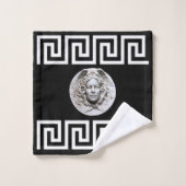 White Medusa Griechischer Schlüssel zum Schwarzen Badhandtuch Set (Waschlappen)