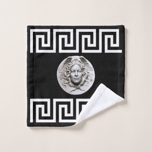 White Medusa Griechischer Schlüssel zum Schwarzen  Badhandtuch Set (Waschlappen)