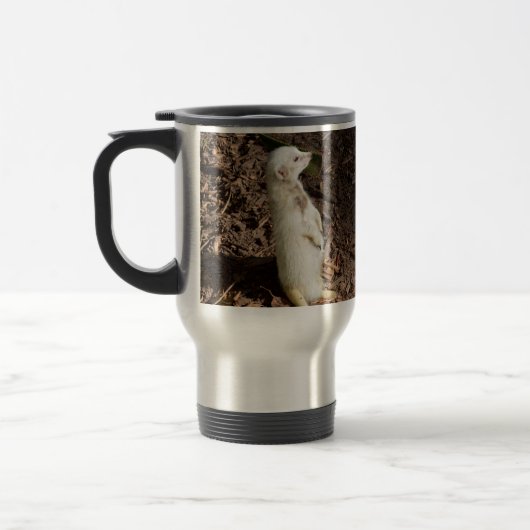 White Meerkat Stehend , Travel Mug Reisebecher (Links)