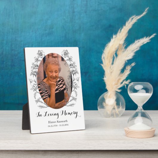 White Memorial Foto Plaque Vintage Blume Fotoplatte (Seite)